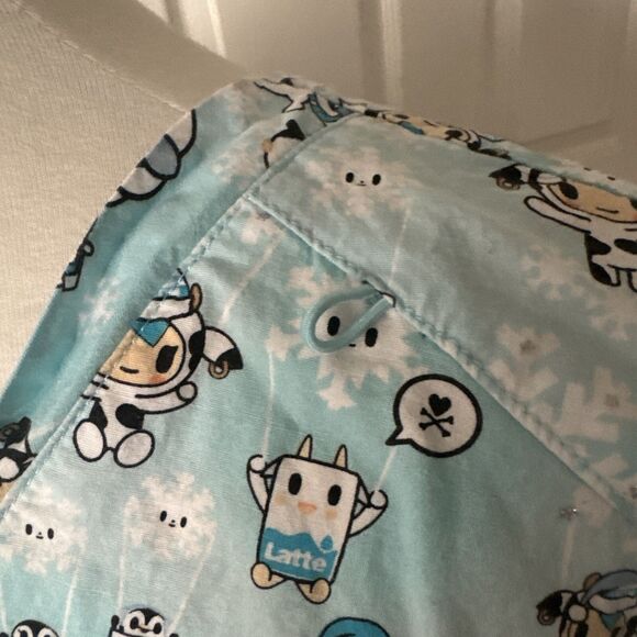 Tokidoki by Koi Womens Medium Blue Cartoon Print Scrub Top Pockets Medical Nurse - Picture 9 of 16